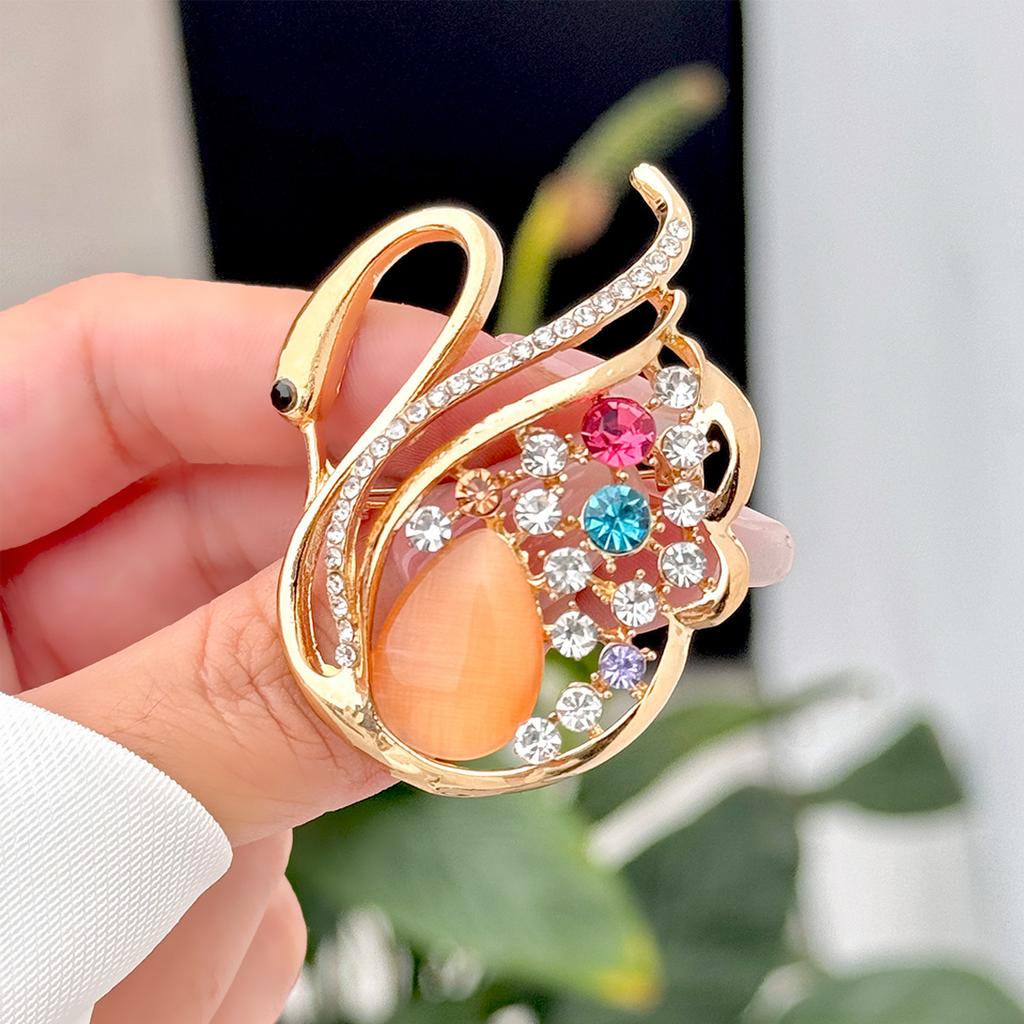 Korean Anti-Light Retro Drip Corsage Alloy Diamond-Encrusted Swan Brooch, Advanced Texture Hollow Large Clothes Accessories