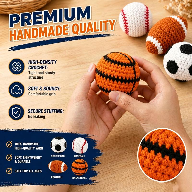 Handmade Crochet Mini Sports Ball Eco-Friendly Material Soft Baby Play Toy for Home Decor Infant Photo Props Gift