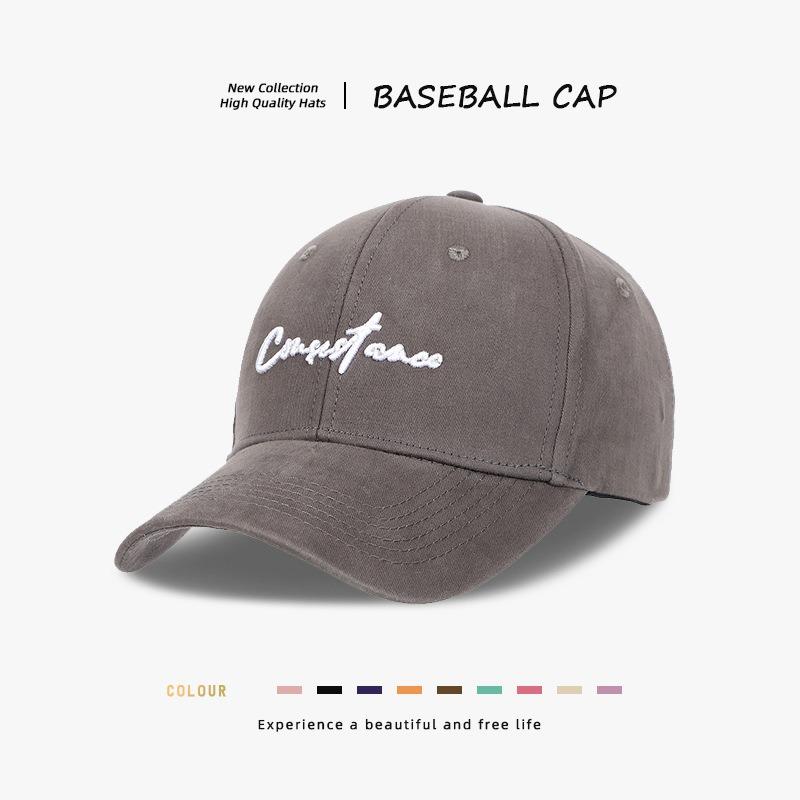 Baseball cap for women, hard top, big head circumference, small face, versatile embroidered letters, sunscreen, peaked cap for men