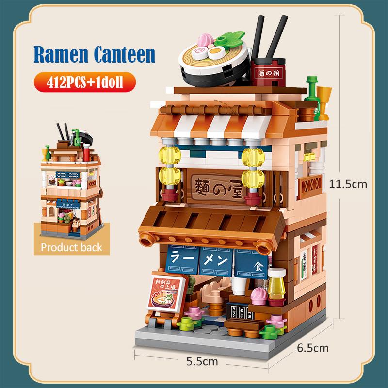 Mini City Street View Noodle Shop House Building Blocks 4 In 1 Japanese Architecture Friends Figures Bricks Toys For Children