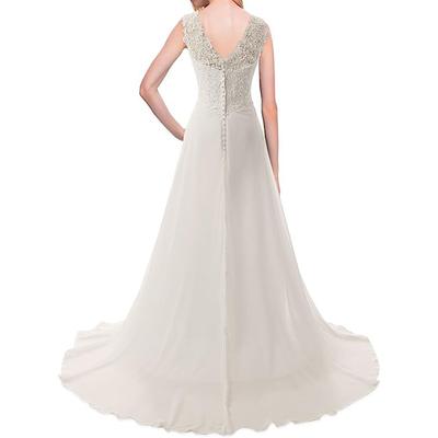 European and American Bridal Dresses, Beach Wedding Lace Wedding Dresses, A-line Chiffon Skirts, Deep V Backless Dresses