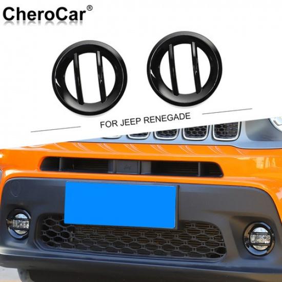 Black Front Fog Light Ring Cover Decor Trim For Jeep Renegade 19+ Accessories
