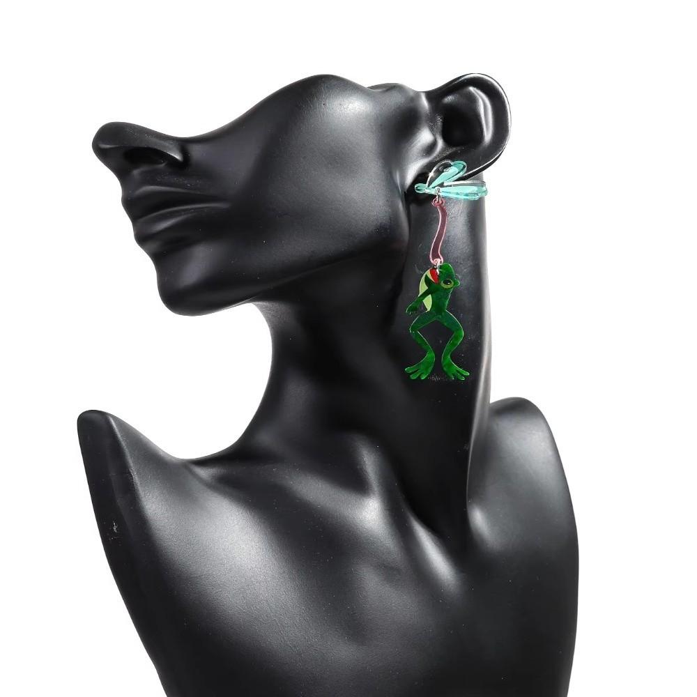 Exaggerated Eating Flies Frog Acrylic Earrings Mosquitoes Long Dangle Earring Funny