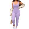 Ribbed Square Neck Sleeveless Bodysuit - Women's Solid Color Backless Slimming Sport Jumpsuit In Stock