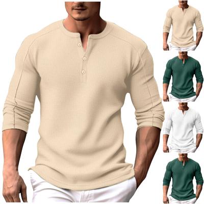 Pánska košeľa s okrúhlym výstrihom, gombíkmi a dlhým rukávom, Pánska ležérna módna košeľa jednofarebná