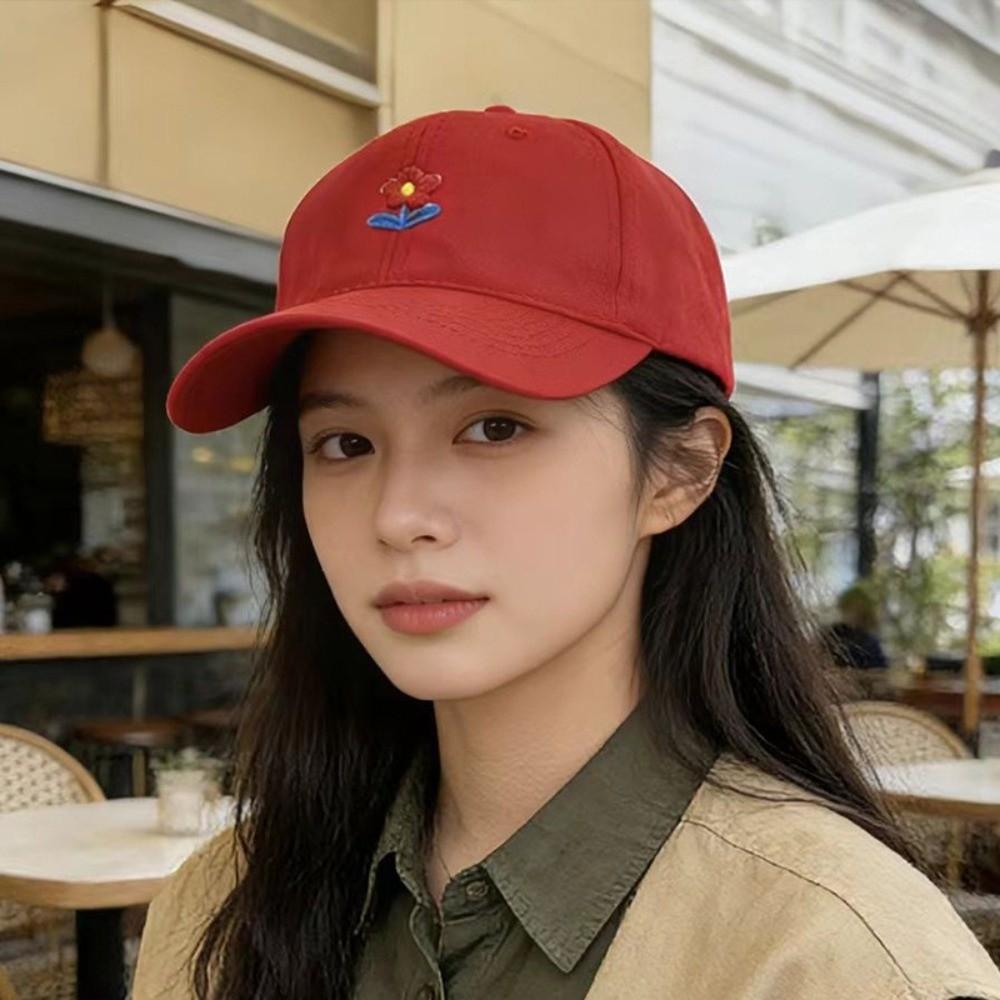 Korean Style Flower Baseball Cap Solid Color Sunshade Casquette Embroidered Peaked Hat  Sports