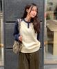 CGP (Women) Henley Neck Raglan Color Block Knit_Cream