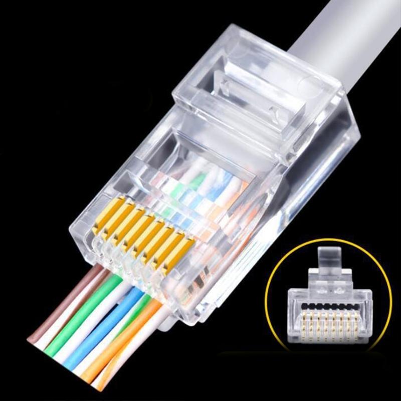 100pcs Cat6 RJ45 Ends, 8P8C Cat6 RJ45 Connectors Clear Ethernet Crimp Connectors For UTP Networking Cable 24-26AWG