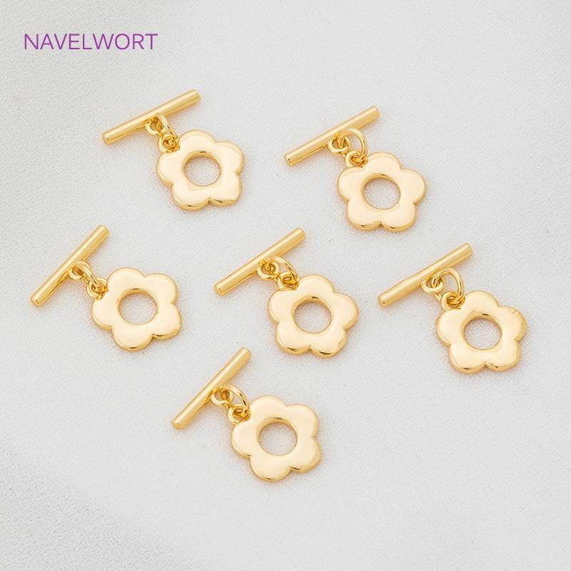 18K Gold Plated Round Heart Flower Shape OT Toggle Clasps, End Connector Clasps Accessories For DIY Jewelry Making Findings