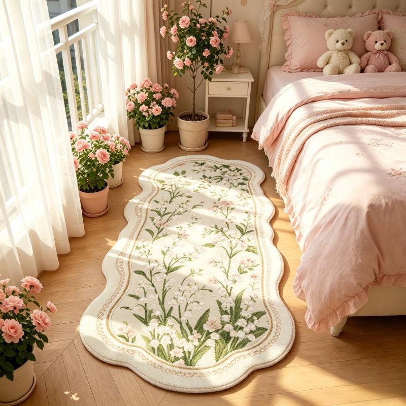 Mädchenhafter Stil Teppiche für Wohnzimmer Rosa Blumen Schlafzimmer Dekor Teppich Flauschig Weich Unregelmäßiger Nachttischteppich Zuhause Verdicken Fußmatte
