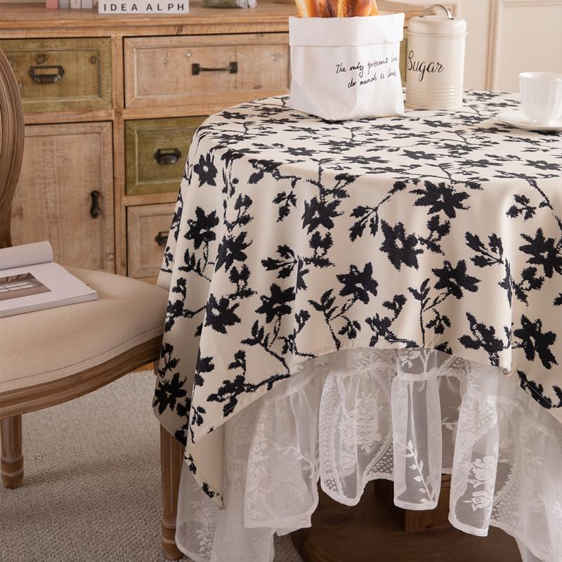 French Romantic Lace Plain And Elegant Printing Dessert Table Wedding Decoration Photo Coffee Table Tablecloth Dining Table Cloth Large Round Table