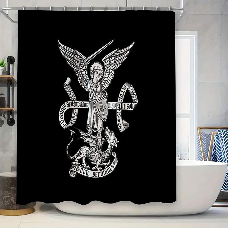 

Angelic Wing Shower Curtain Biblical Archangel Michael Decor Bathroom Backdrop Vintage Religious Art Home Decor W60H190(CM)-1 Pcs