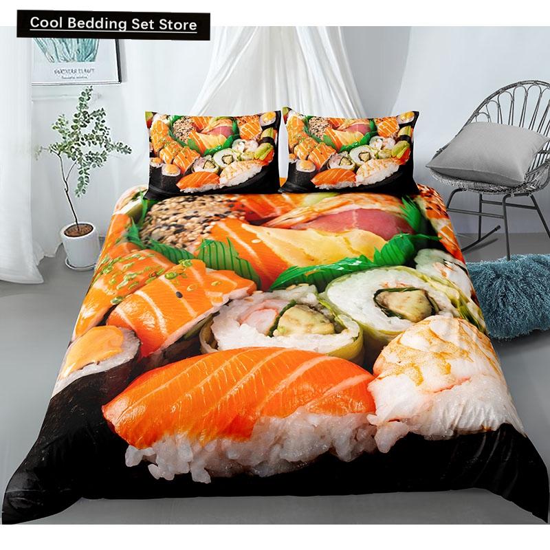 Essen Rindfleisch Bettwäsche Set 3D Frisches Fleisch Bettbezug King/Queen Größe Köstliche Meeresfrüchte Sashimi Hähnchenschenkel Steak Realistischer Bettdeckenbezug