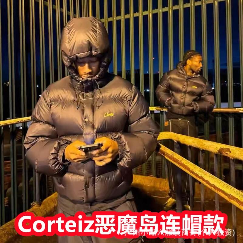 Corteiz Drill Style Mens Winter Cotton Puffer Jacket Casual Loose Fit Warm Coat