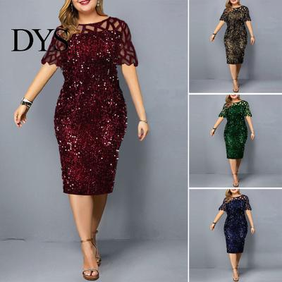 Sequined Dress Formal Net Yarn Summer Women Mesh Hip Wrap for Wedding