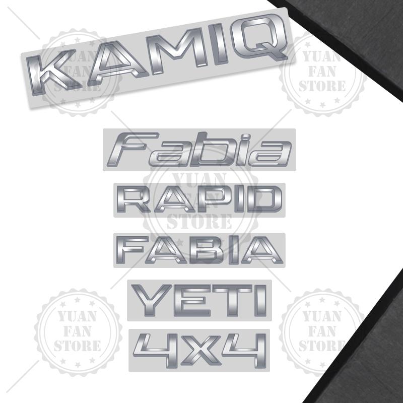 RAPL8 Bright Silver For Skoda Kodiaq Karoq Kamiq Superb Octavia Rapid 4X4 Fabia Yeti Metal Badge 3D Stickers Car Trunk Body Decal