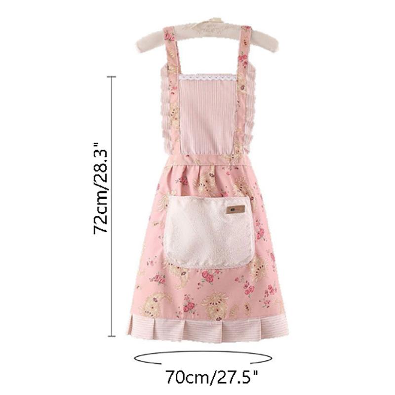 Cotton Canvas Floral For Women'S Kitchen Oilproof Apron With Pockets And Adjustable Waist Belt Waterproof Sleeveless Bib Apron
