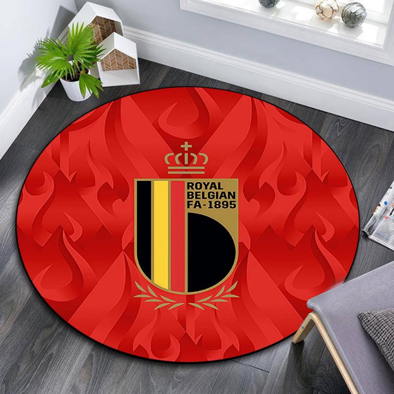 Belgium National Football Team Round Area Rug,Carpet Rug for Living Room Bedroom Sofa Playroom Decor,Non-slip Floor Mat