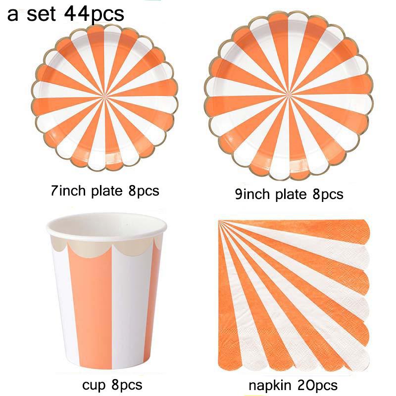 44pcs/set Multicolor Stripe Gold Foil Disposable Tableware Plate Cup Napkin Christmas New Year Birthday Party Decor Supplies