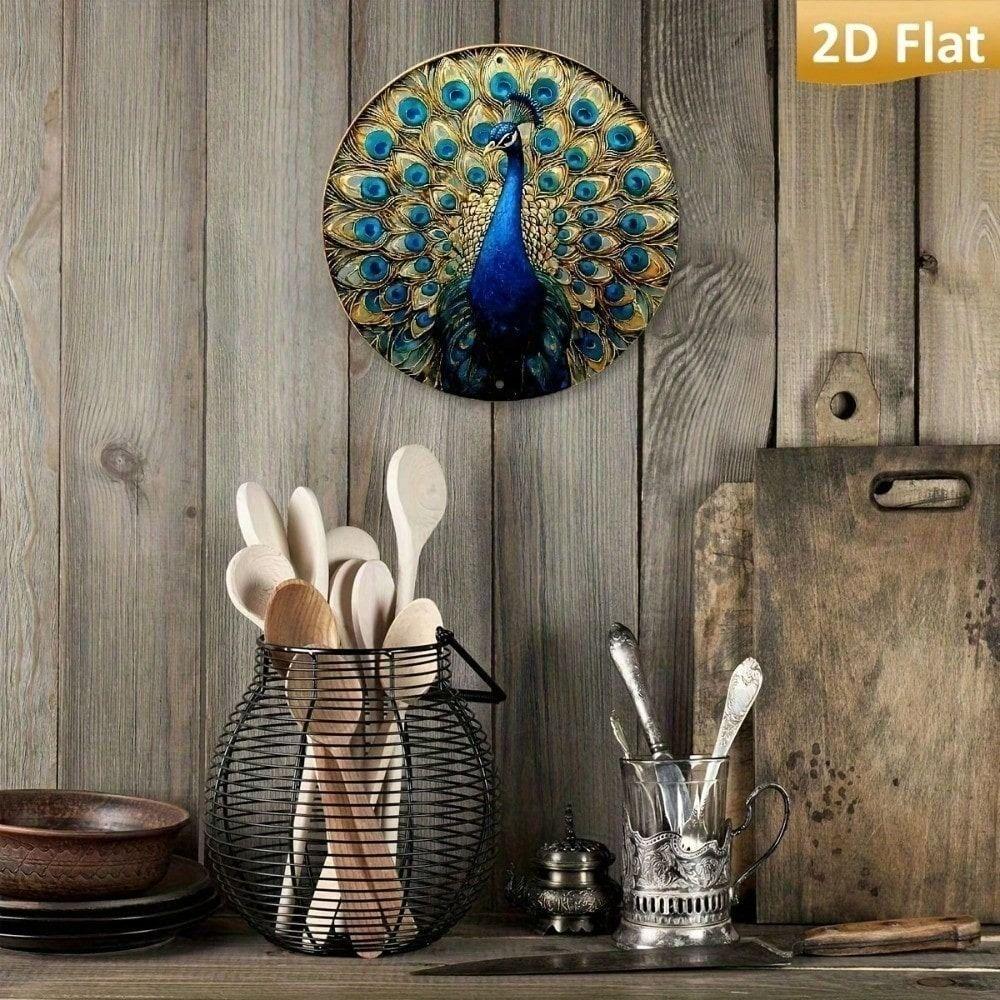 Stained Glass Peacock Metal Wall Art Round Sign Decor