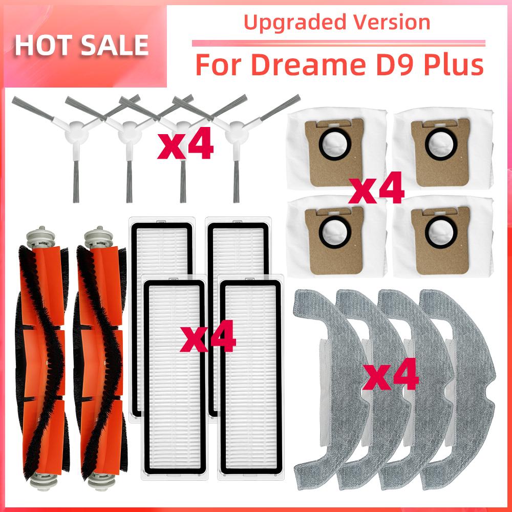 Compatible for Dreame D9 Plus Robot Vacuum Main Side Brush HEPA Filter Mop Pads Dust Bags Replacement Spare Parts Accessories