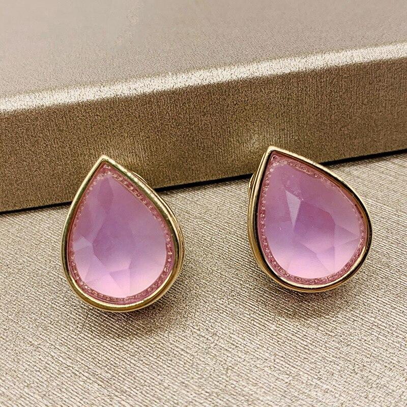 Classic Water Droplets Jade Style Earrings Luxury Light Purple Blue Olive Green Diamond S925 Silver Stud Earrings For Women