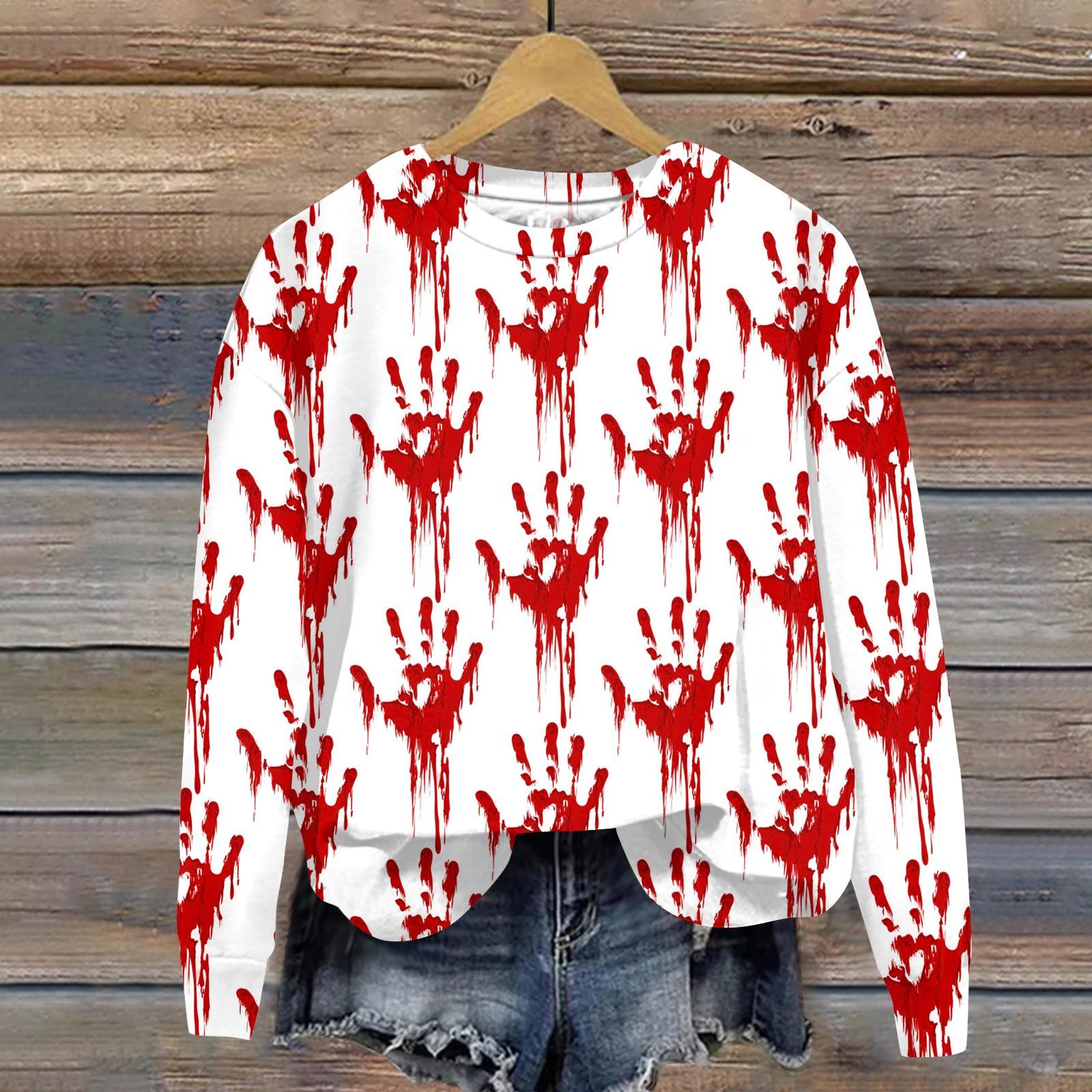 

Женский Хэллоуин с принтом, круглым вырезом и длинными рукавами, свободный крой, повседневный топ с длинными рукавами и длинными рукавами S