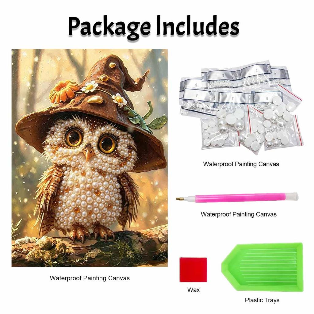 Framed Pearl Bead Painting Kit Cute Owl In Witch Hat DIY Shiny Canvas Art Relaxing Craft Gift for Craft Lovers of All Skill Levels