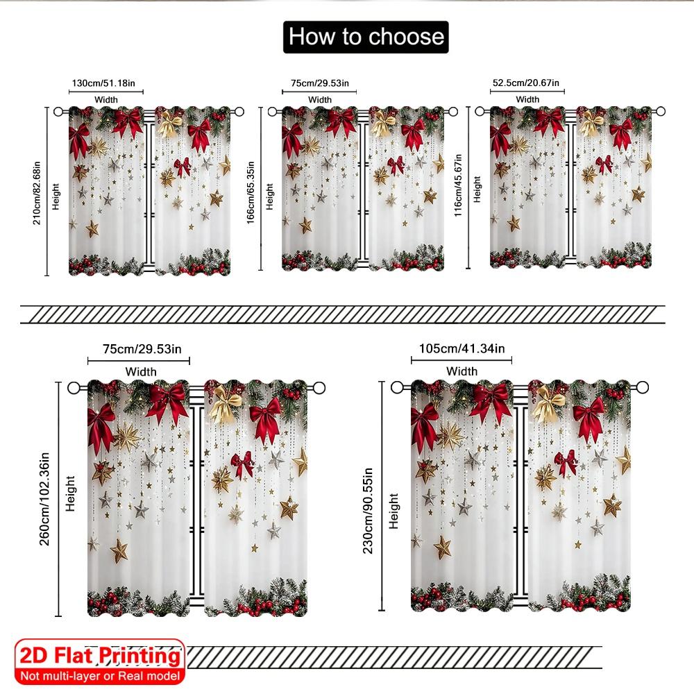 2D Flat Printing 2pcs Christmas Party Curtain Christmas Pine Branch Versatile Polyester Without Electricity Party Decorations