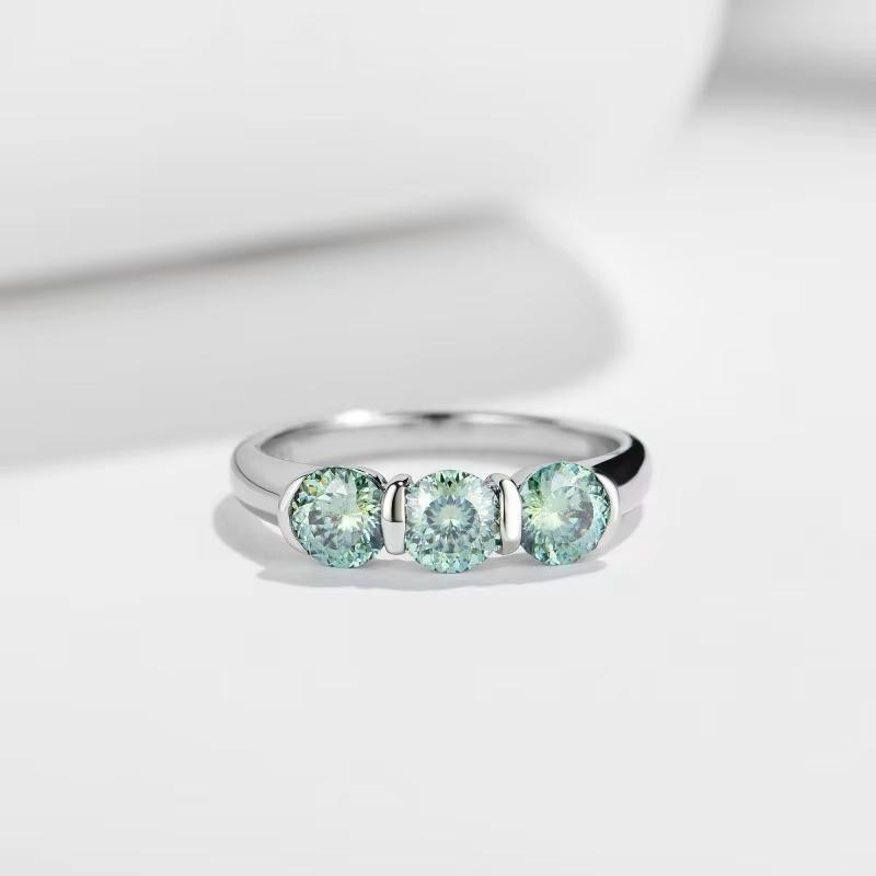 D Color Women Moissanite Ring S925 Silver Round Cut Moissanite Rings for Women Luxury Blue Green Women Moissanite Ring