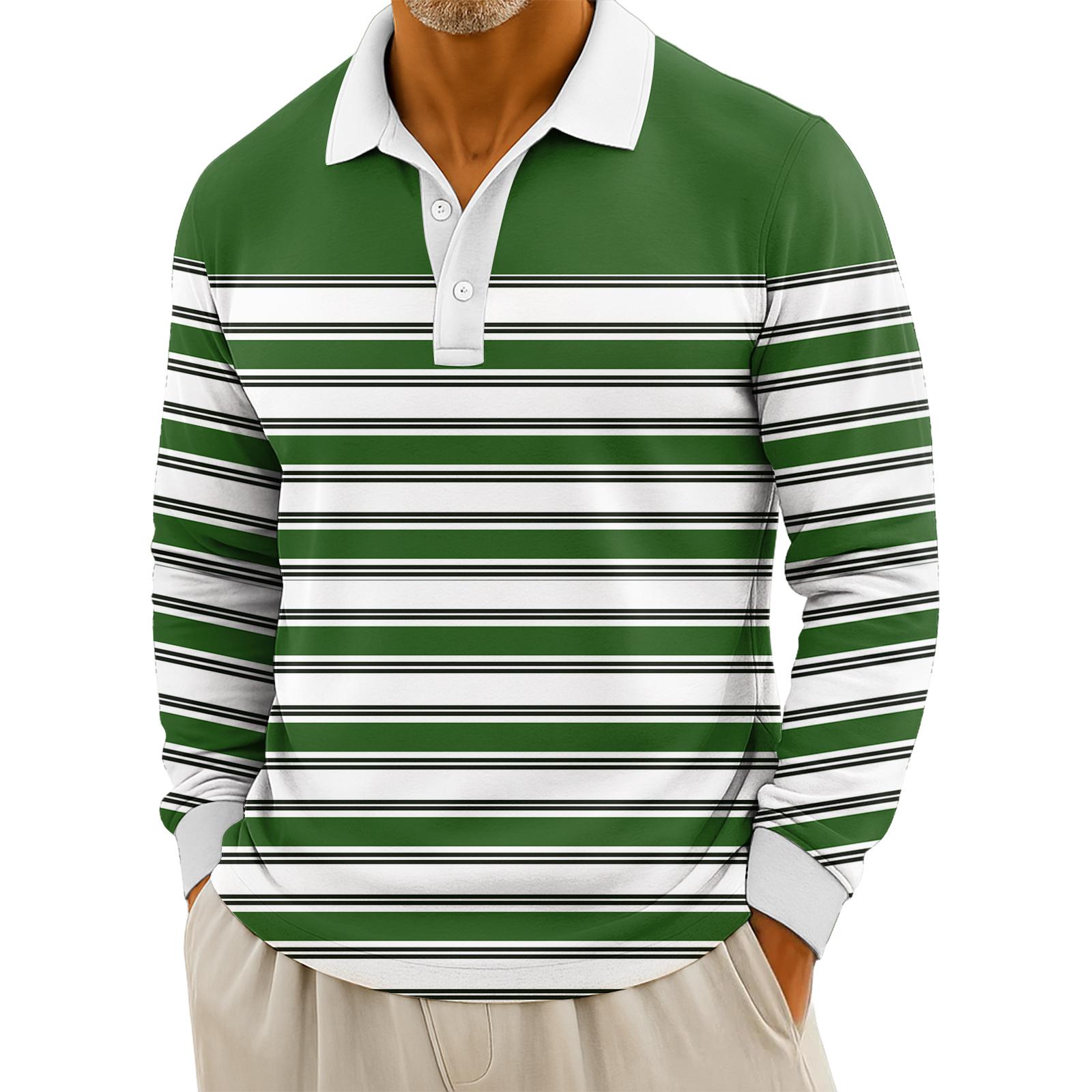 

Мужские повседневные топы с длинными рукавами на пуговицах с полосатым принтом XL