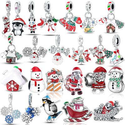 Copper Charms Original Father Christmas Penguin Snowflake Beads Fit Bracelet Women Diy Gift Christmas Present