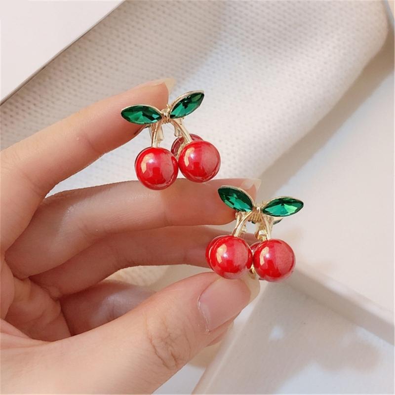 Pack of 2 Small Cherry Rhinestones Hair Claw Clip Elegant Metal Grip Side Claw Clip for Women and Kids Everyday Wear