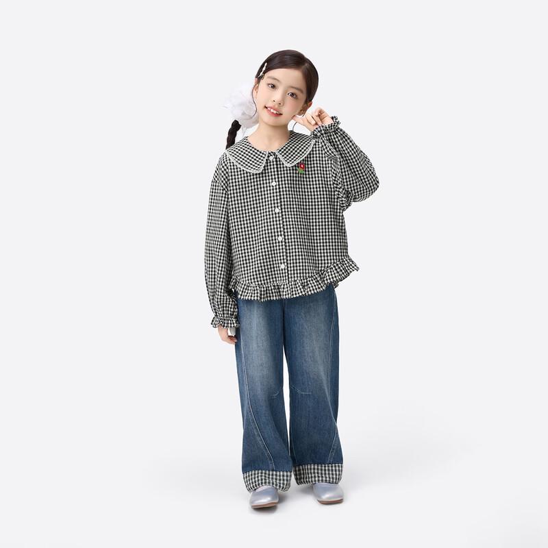 Girls' Lace Plaid Long Sleeve Shirt