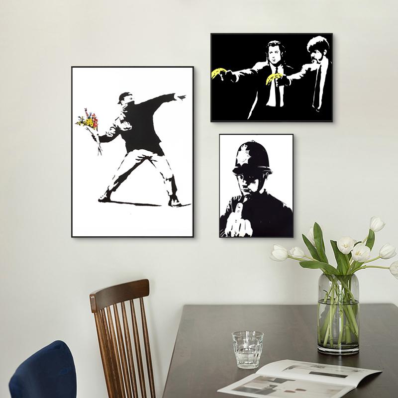 Banksy Graffiti Artwork Canvas Painting Girl With Red Balloon Poster Black White Abstract Wall Pictures for Nordic Home Decor