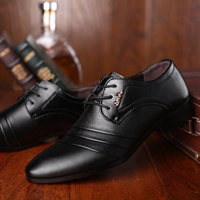 Mens Dress Shoes Lace Up Fashion Pointed Toe Men's Business Casual Shoes Black Leather Oxfords Wedding Shoes Men Big Size 49 50