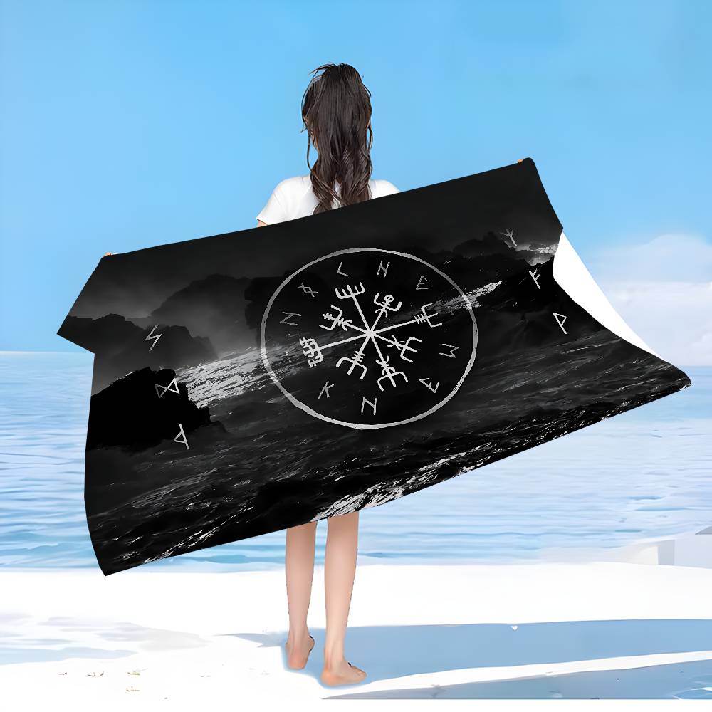 V-Viking Logo V-Vegvisir Luxus Große Mikrofaser Strandtücher Schnelltrocknendes Handtuch Sandstrandhandtücher Handtuch für den Pool für Reisen