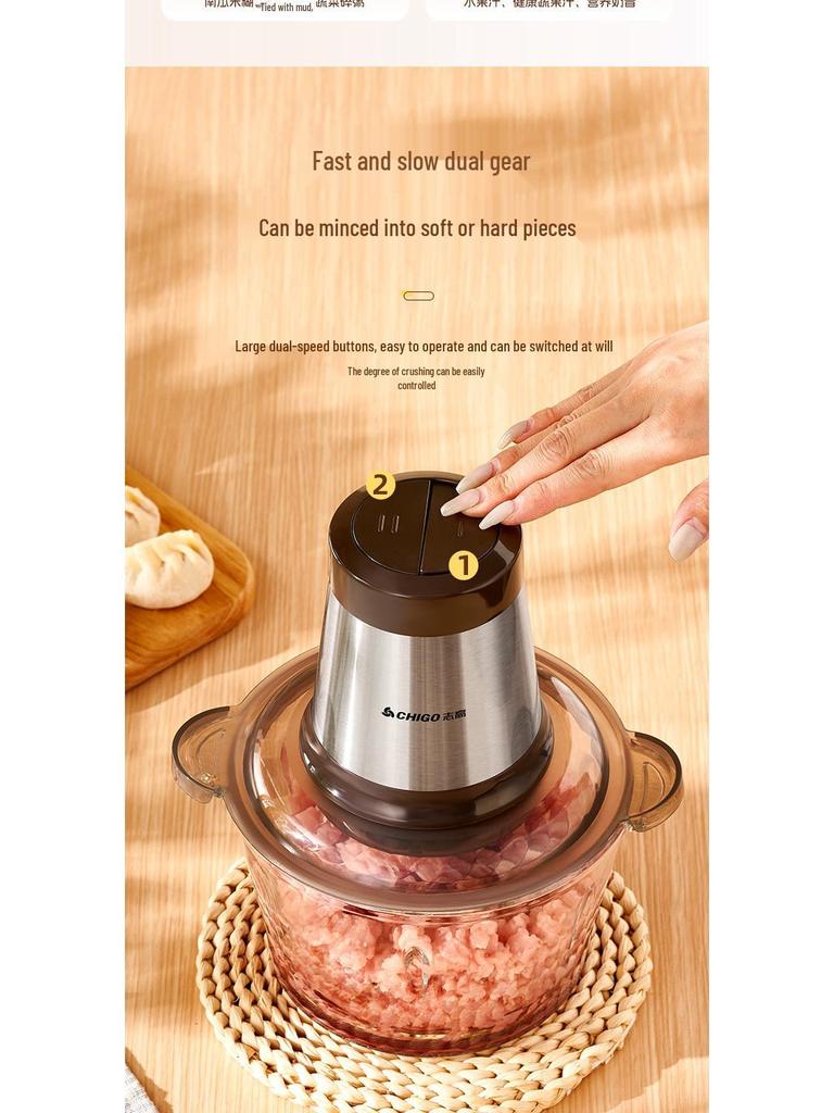 Multi-functional Electric Meat Grinder and Garlic Paste Maker with Visible Glass Bowl