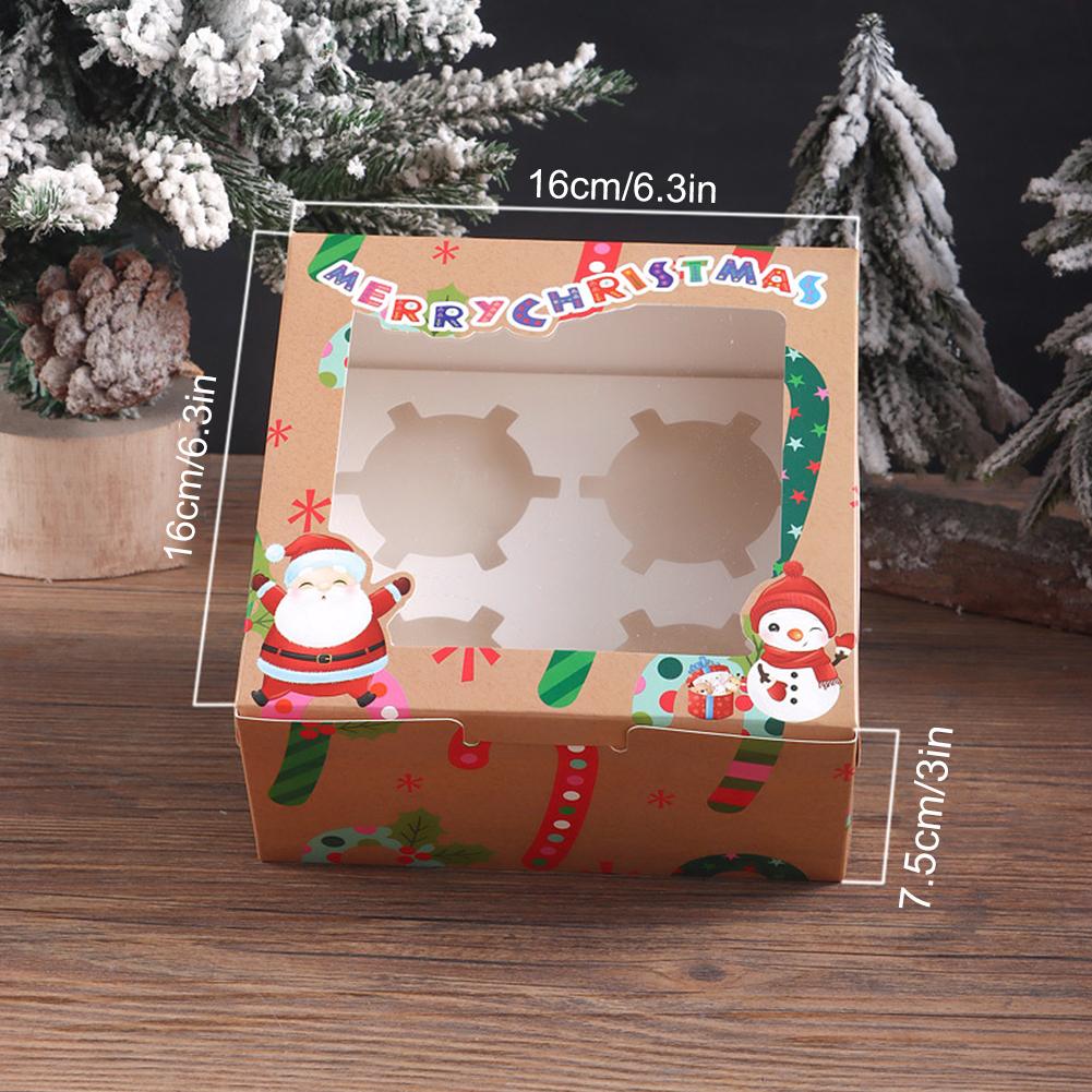 12PCS Santa Claus Gift Paper Boxes with Ribbon & Card Christmas Cupcake Boxes Removable Insert Lovely Santa Gift Box for 4 Cakes