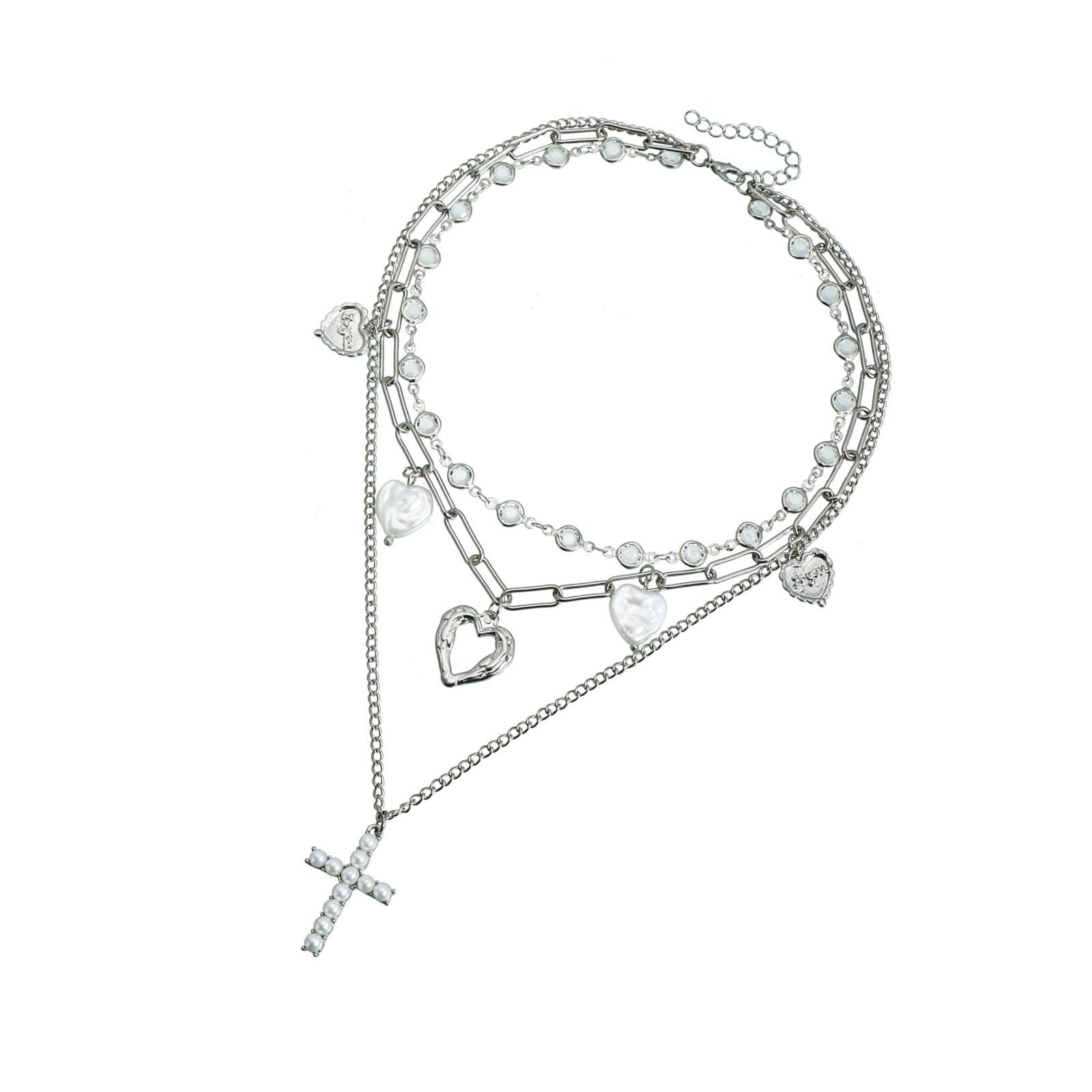 

Винтажное ожерелье Y2K с подвесками в виде креста и сердца, модная цепочка для ключиц из сплава, шейное украшение для женщин, крутых девушек