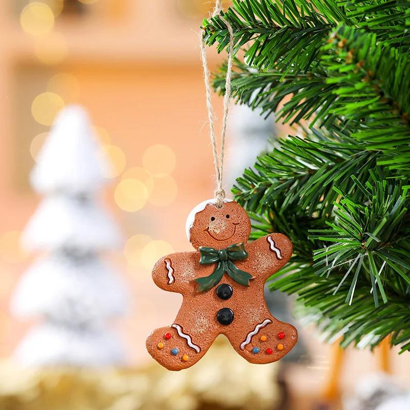 Resin Gingerbread Man Ornaments Cute Xmas Hanging Christmas Tree Ginger Man Figurines Pendant for Xmas Party Holiday Decorative