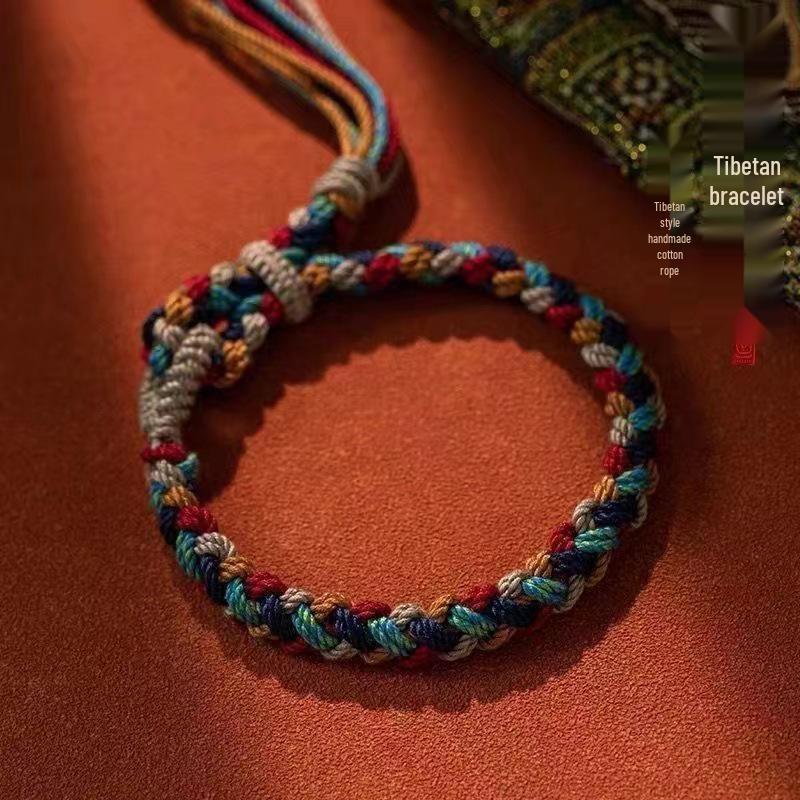 Tibetan Handmade Multicolor Braided Cotton Bracelet, Adjustable Ethnic Style Jewelry Gift.