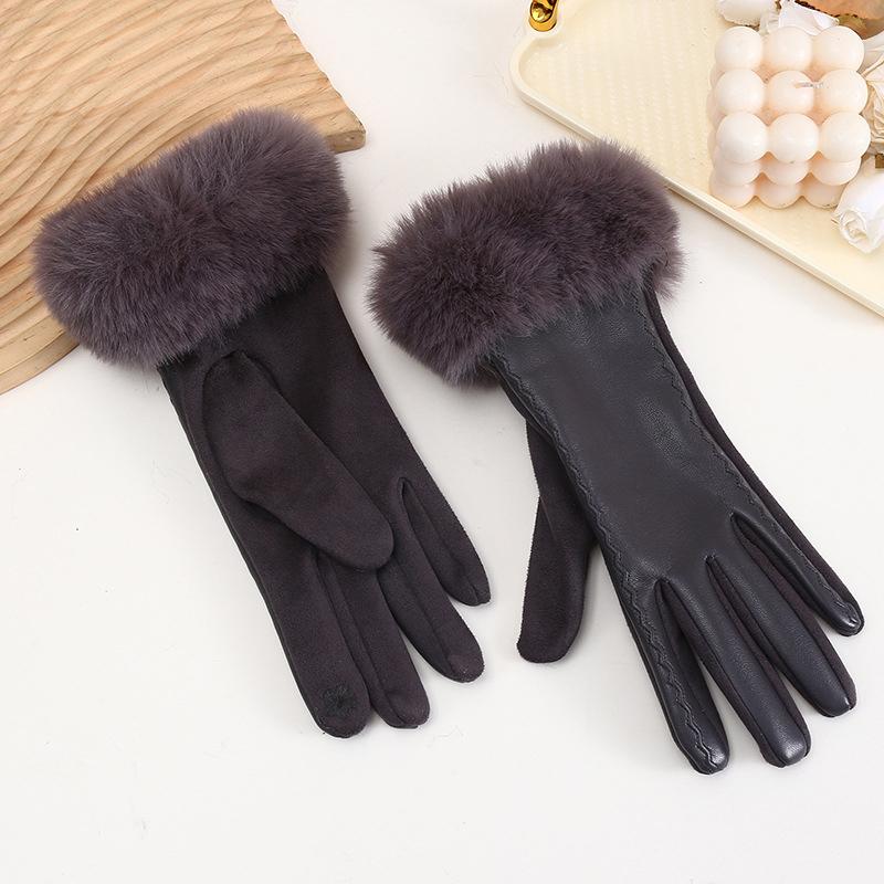 

Женские перчатки из искусственной кожи для холодной погоды, зимние теплые перчатки с мягкой отделкой из искусственного меха, термоподкладка, перчатки для вечеринок темно-серого