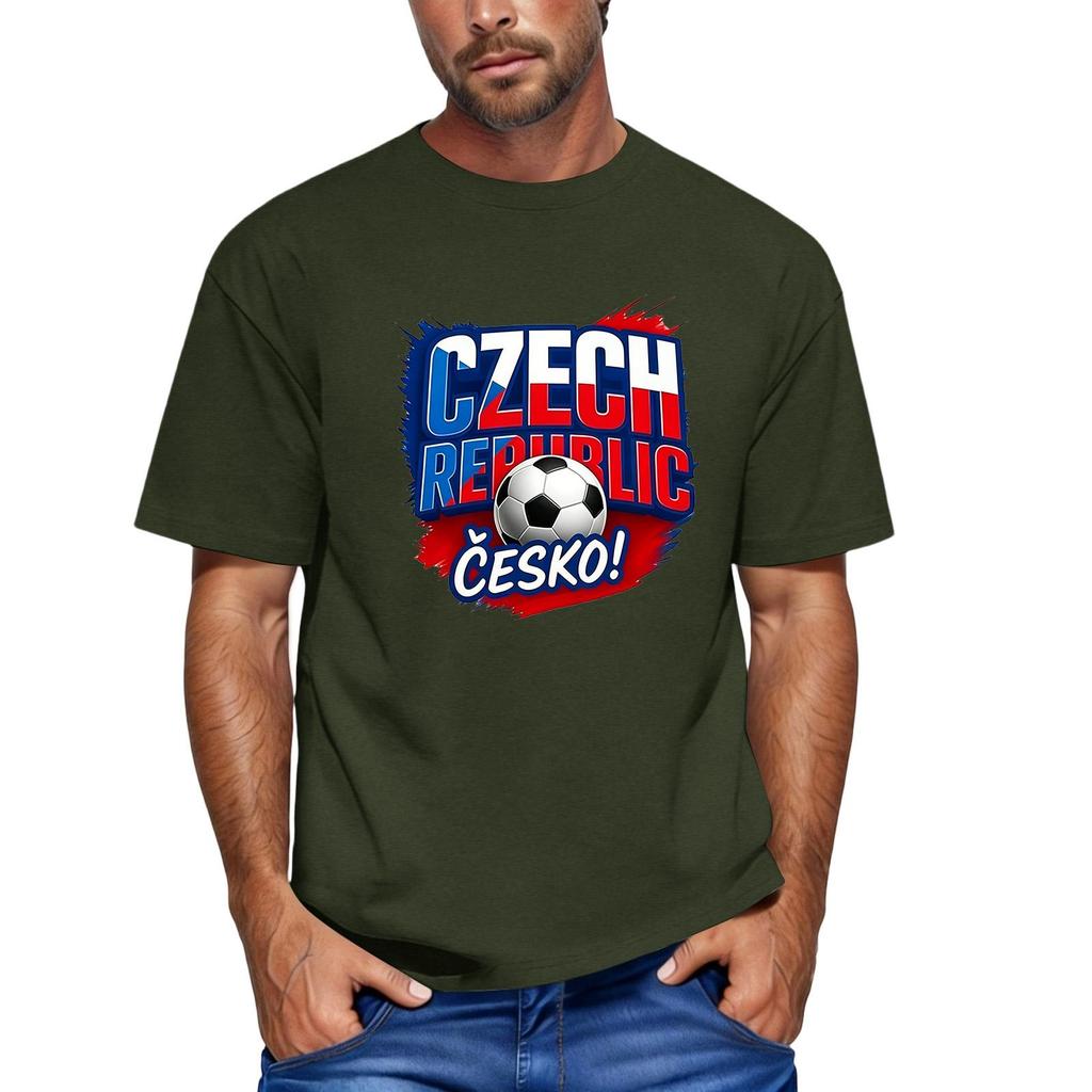 Men's Czech Republic Football Themed Short Sleeve Crew Neck T-Shirt Casual Fit Printed Top for Sports and Everyday Wear