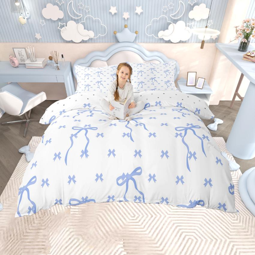 Comforter Homewish Kawaii Bowknot Cartoon Bowtie Bow Comforter Setpink Geometric Stripes Bed Set For Girl