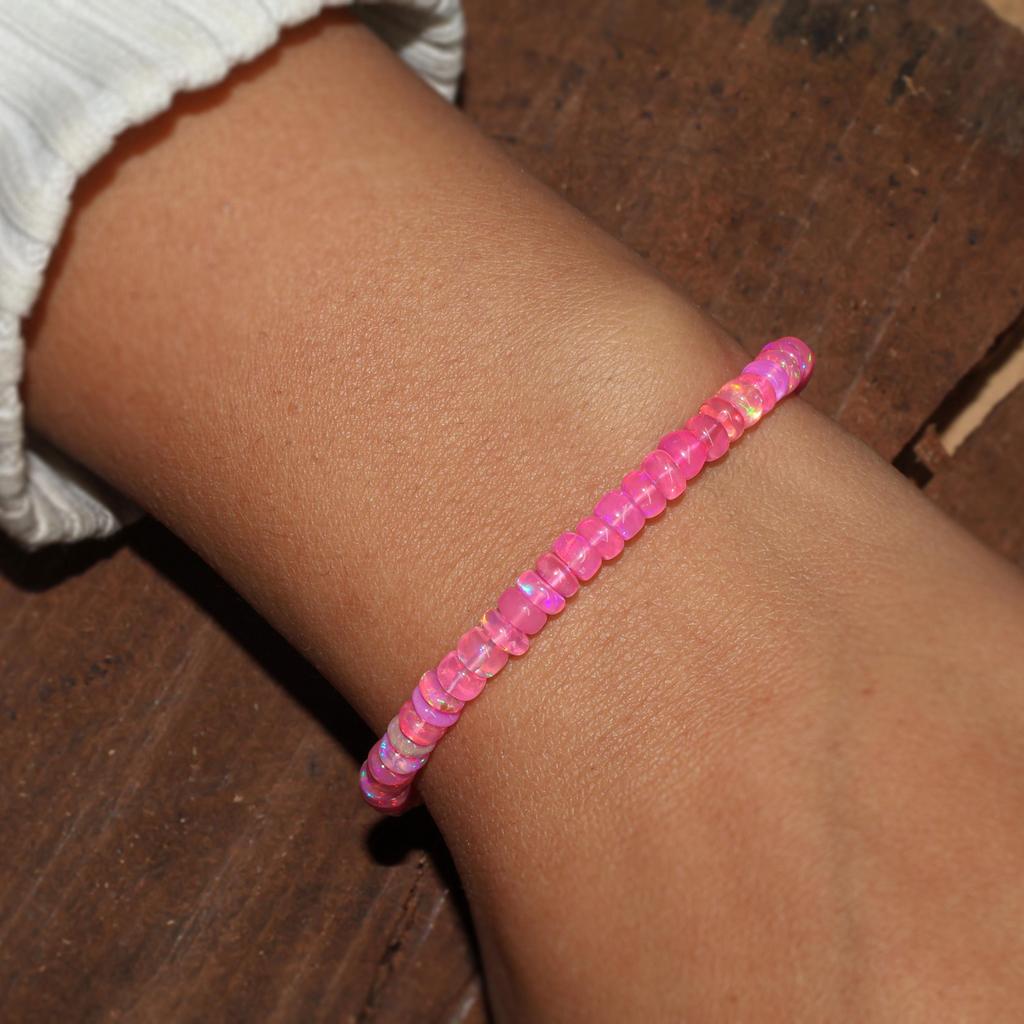 Pink Shaded Opal Beads Bracelet, Multifire Opal Beads Handmade Bracelet, Natural Opal Beaded Bracelet, Opal Birthstone Jewelry, Gift for Her