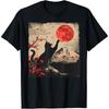 Vintage Japan Art Japanese Theme Retro Print Black Cat Cotton Men T Shirt