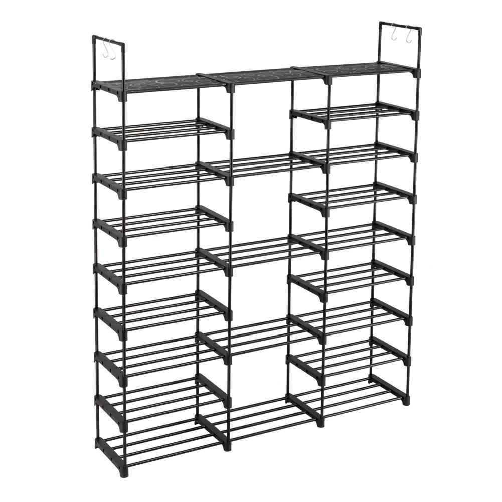 9 Tiers Shoe Rack Storage Organizer Metal Shoe Rack With Side Hooks 50 Pairs Stackable 3 Rows Shoes Shelf Storage For Entryway