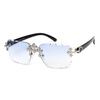 Fashion Square Rimless Sunglasses For Women Cross Diamond Metal Frame Luxury Eyewear Cut Lens UV400 Shades Sun Glasses