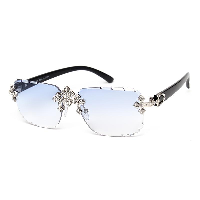 Fashion Square Rimless Sunglasses For Women Cross Diamond Metal Frame Luxury Eyewear Cut Lens UV400 Shades Sun Glasses